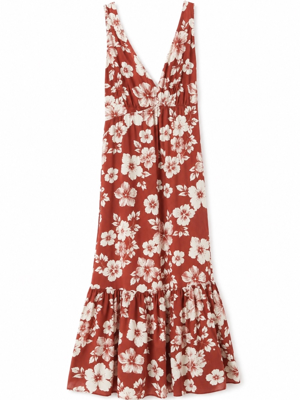 Abercrombie & Fitch Rust/Ivory Floral Plunge V-Neck Maxi Dress – Style 159D1912